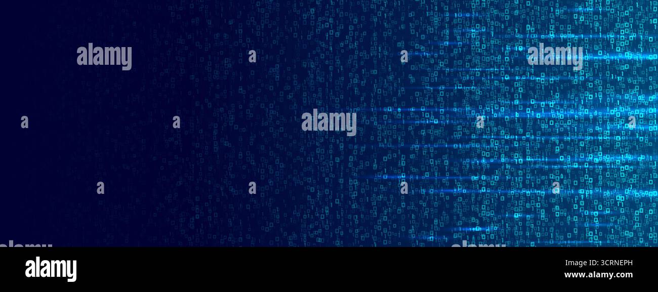 Digital binary rain effect in blue tones. Abstract matrix code flow Stock Vector