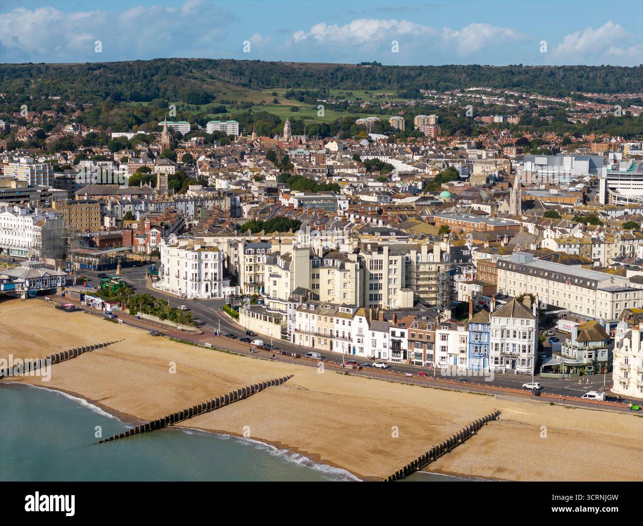 EASTBOURNE, EAST SUSSEX, ENGLAND - SEPTEMBER 08, 2025: Eastbourne town and beach in East Sussex, England Stock Photo
