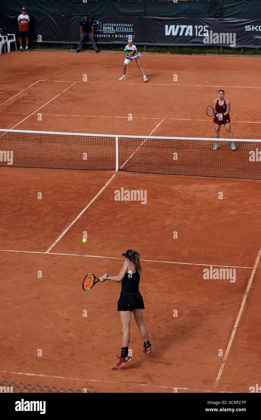 Double Jesika Maleckova and Miriam Skoch vs Nicole Fossa Huergo and Ekaterine Gorgodze during the Internazionali di Calabria 2025 WTA 125 tennis match at Chiappetta Sport Village, Rende (Cosenza), Italy. Stock Photo