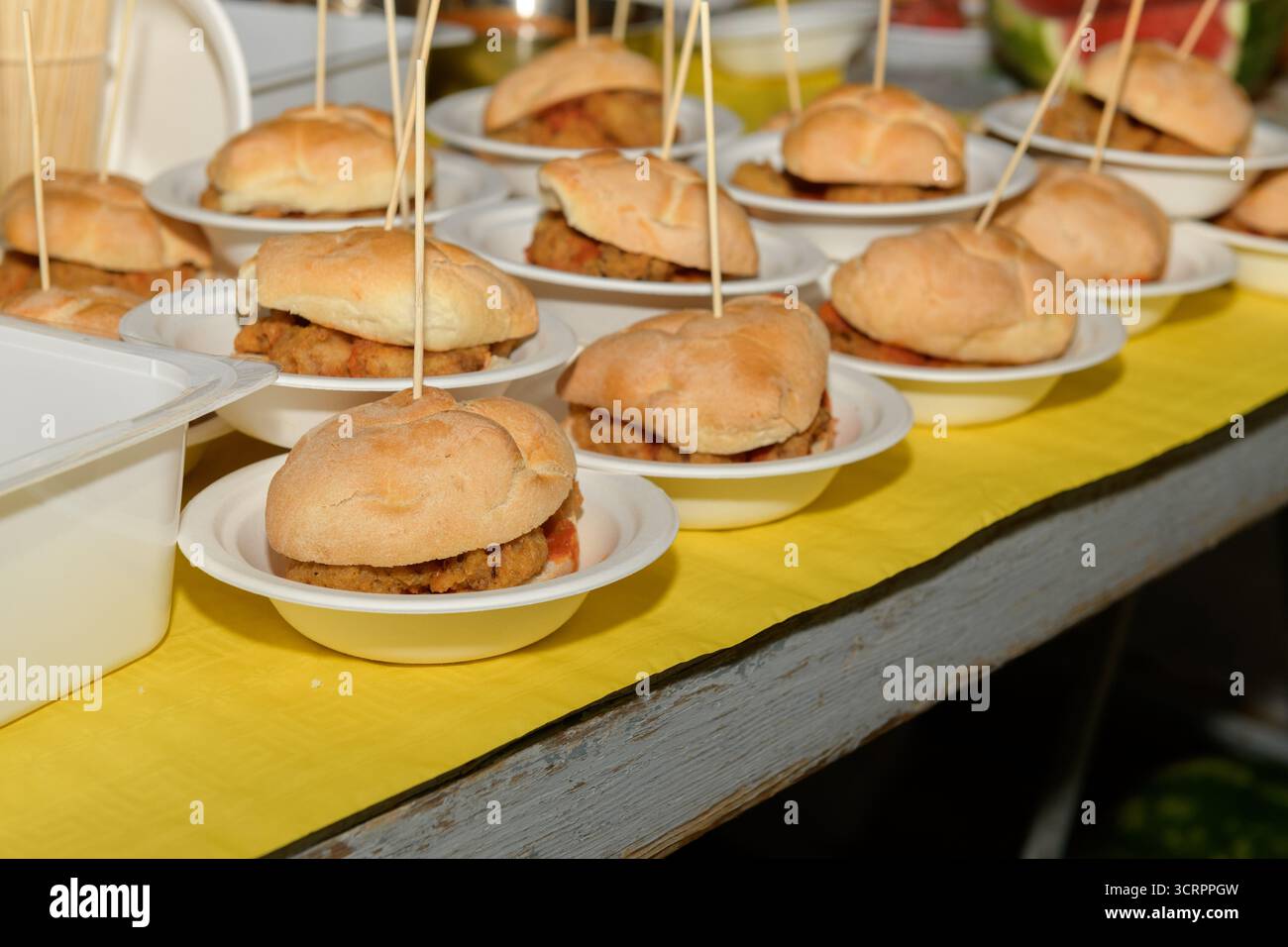 Delicious Fried chicken Sandwiches Served at Food Festival Stock Photo