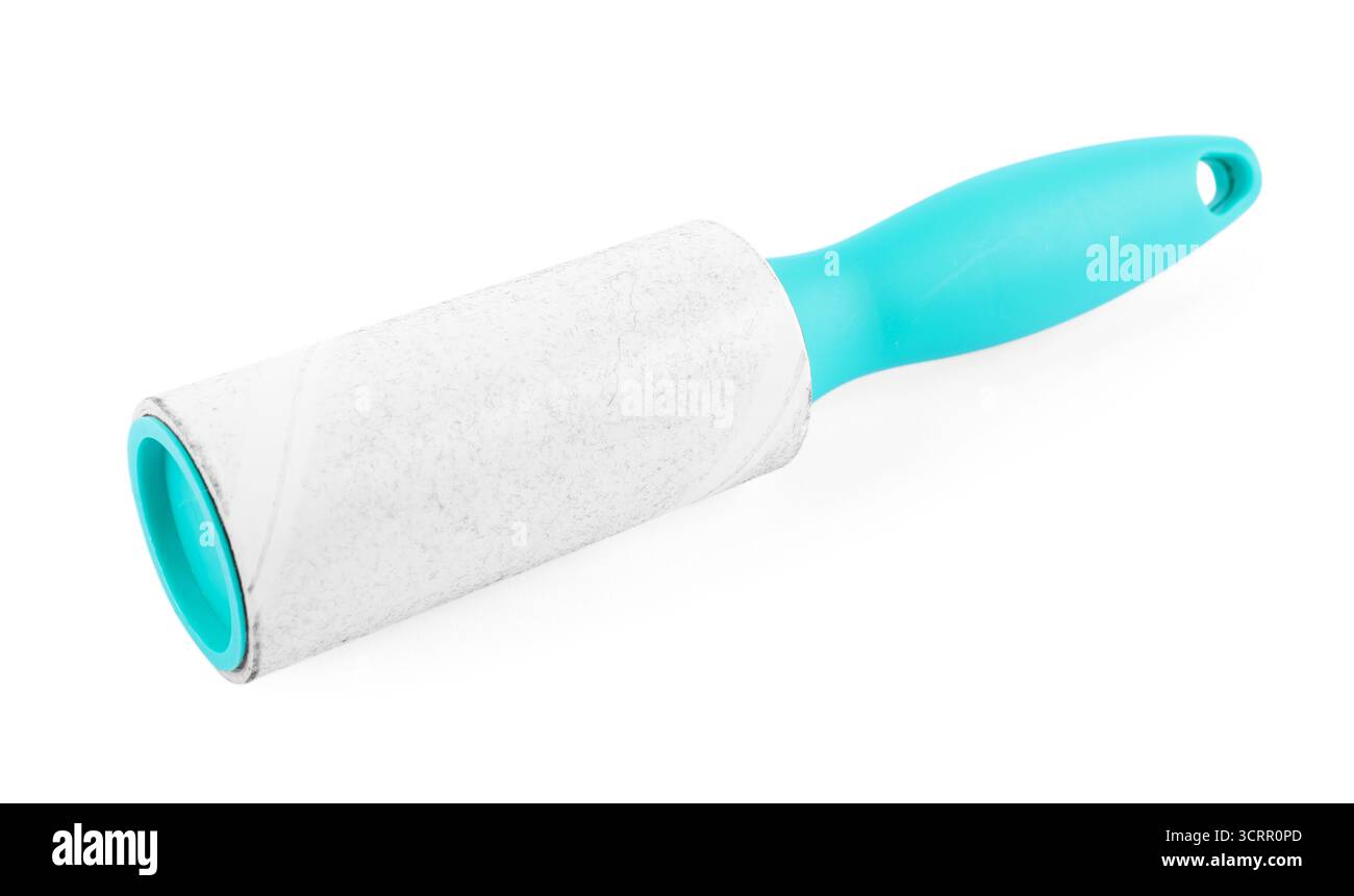 One sticky lint roller isolated on white Stock Photo