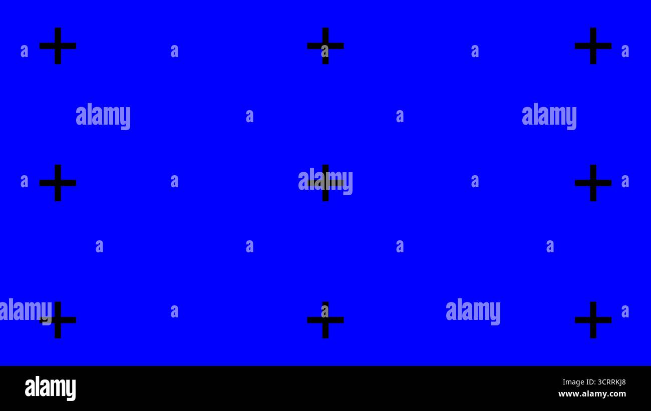Bright pure blue 0000FF chroma key screen background with nine cross ...