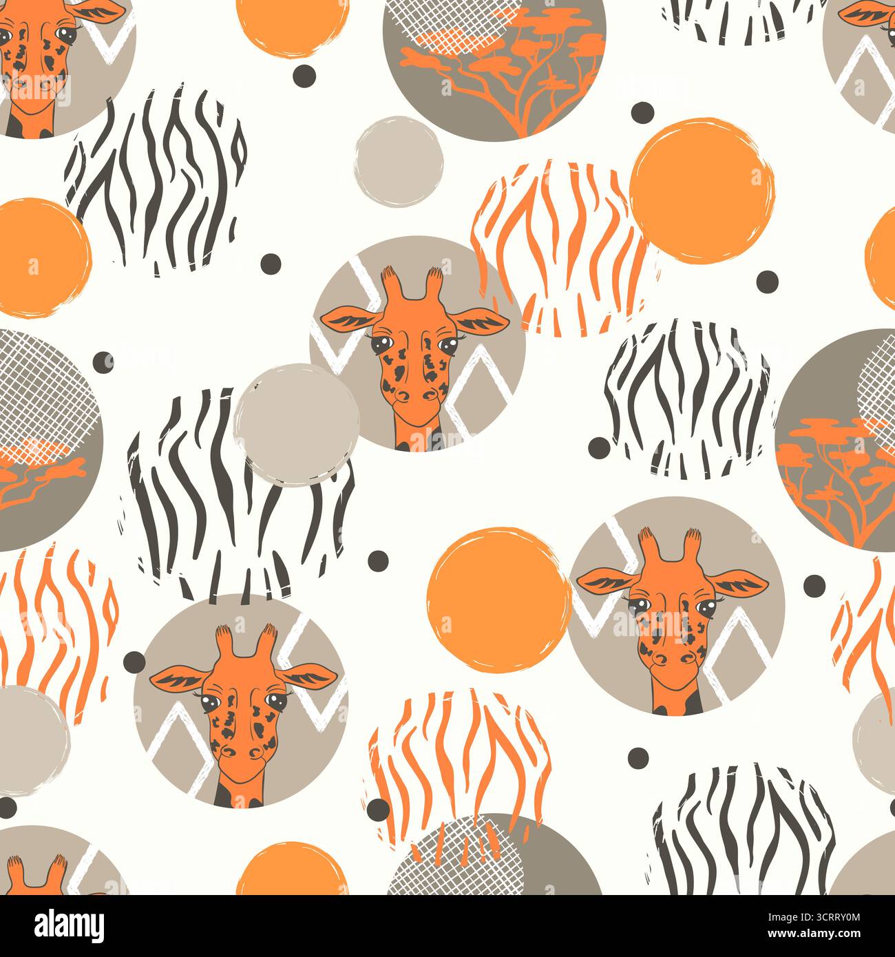 Seamless abstract giraffe pattern. Vector geometric trendy background with orange circles Stock Vector