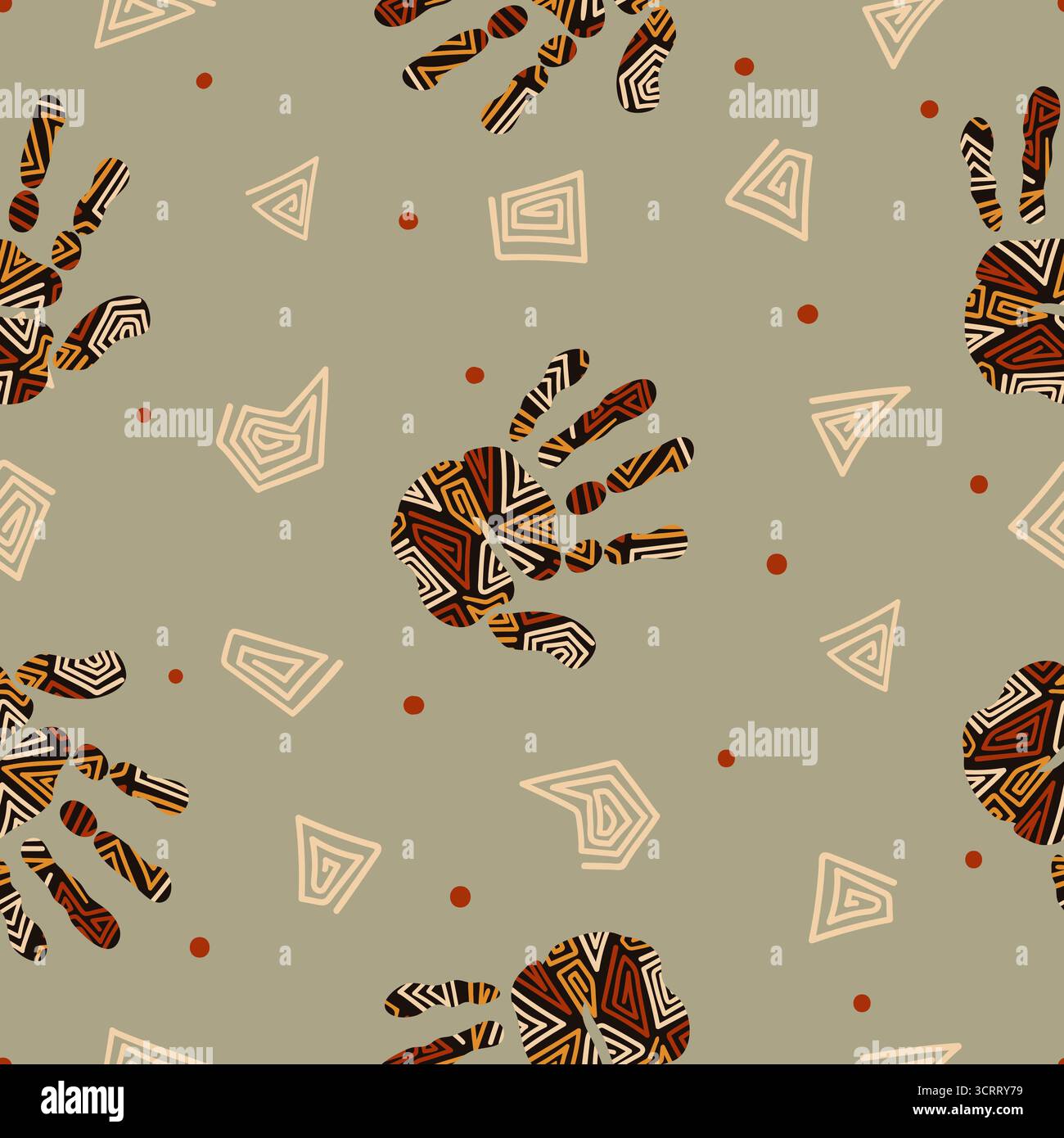 Human hands with African ethnic tribal ornament. Vector seamless pattern Stock Vector