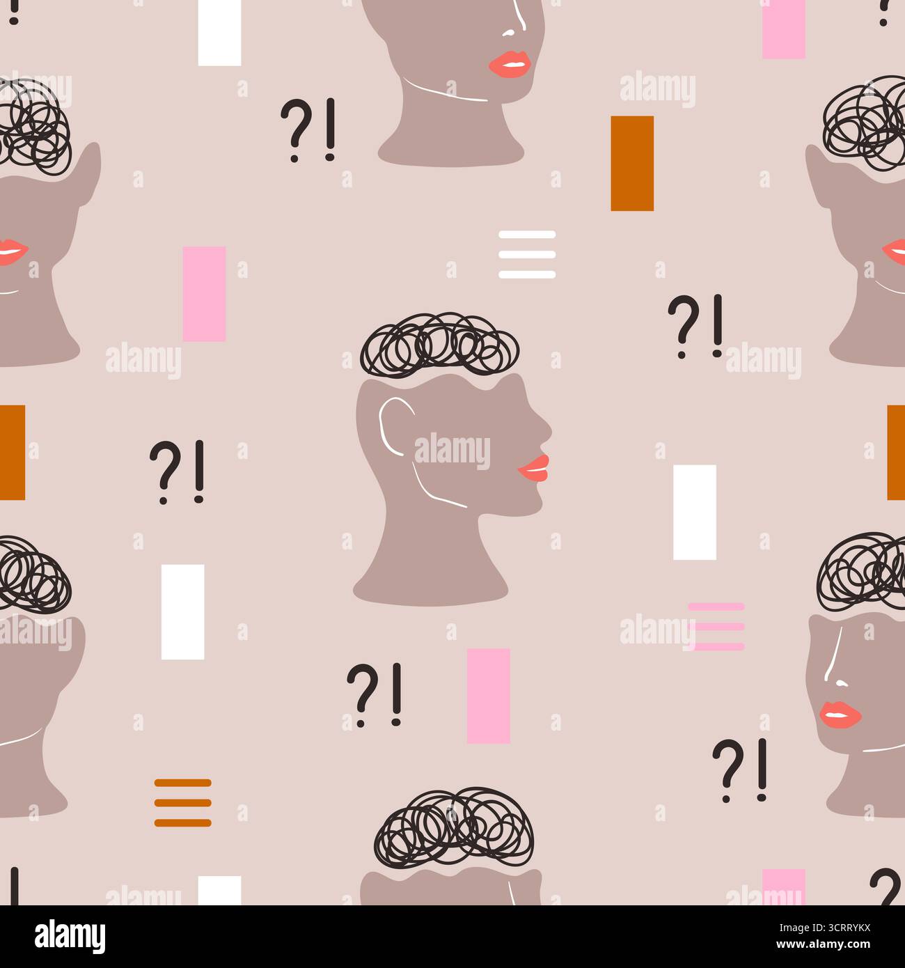 Seamless abstract pattern with women faces. Vector trendy print Stock Vector