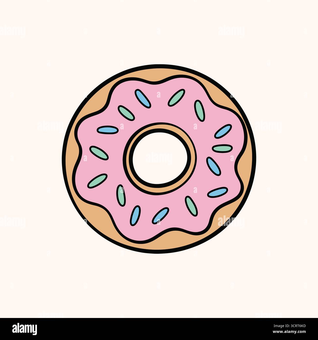 Delicious Doughnut with Pink Icing and Colorful Sprinkles Illustration Stock Vector