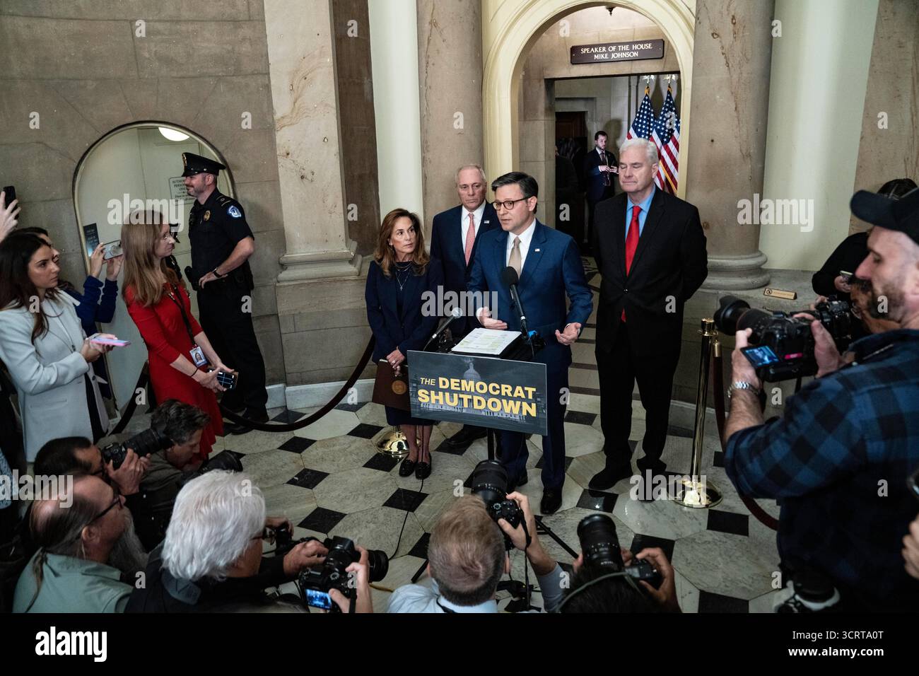 Republican Reporters Speaker of the United States House of Representatives Mike Johnson ...