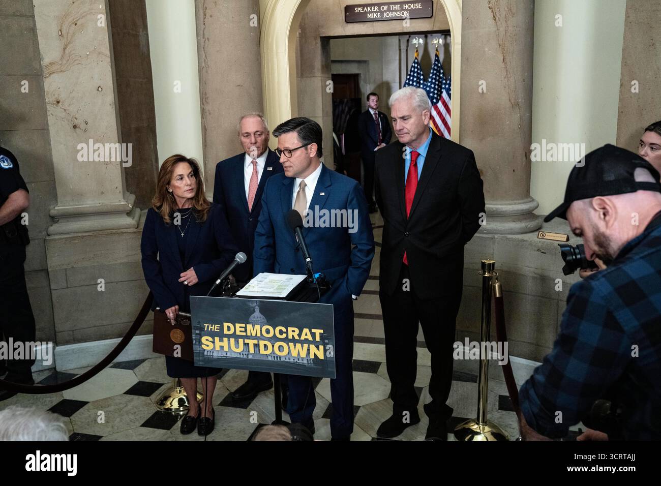 Republican Reporters Speaker of the United States House of Representatives Mike Johnson ...