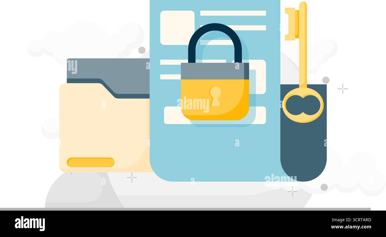 illustration of folders and documents locked with security code Stock Vector