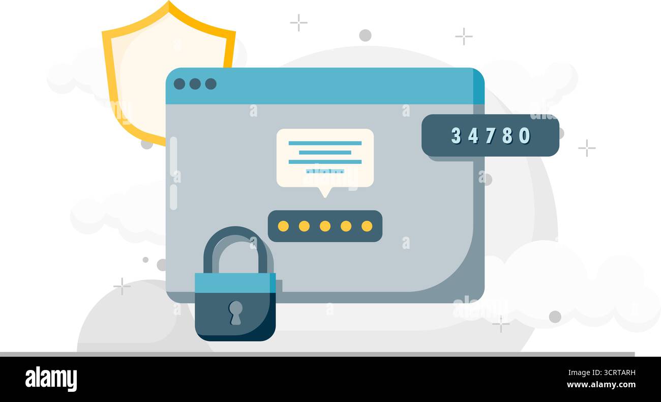 Log in using the security code, login form for website Stock Vector
