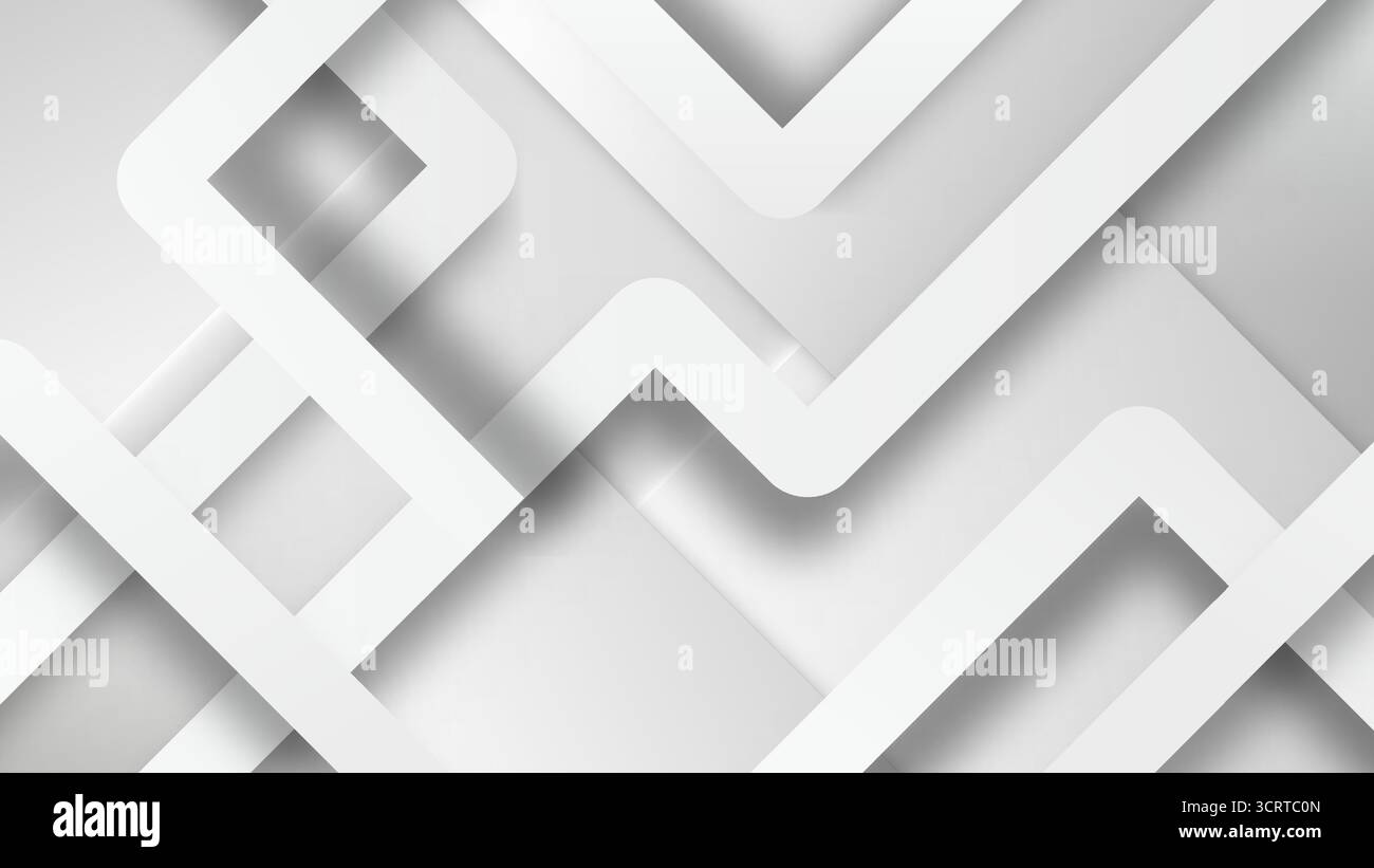 abstract geometric background with white rounded lines interlocking over a soft gray gradient creating a layered 3d effect ideal for modern digital de Stock Vector
