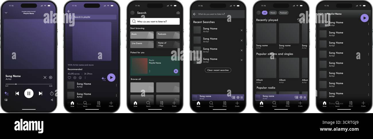 Music Application Modern UI, Blank Template. Streaming Platform User Interface Mockup. Vector illustration Stock Vector