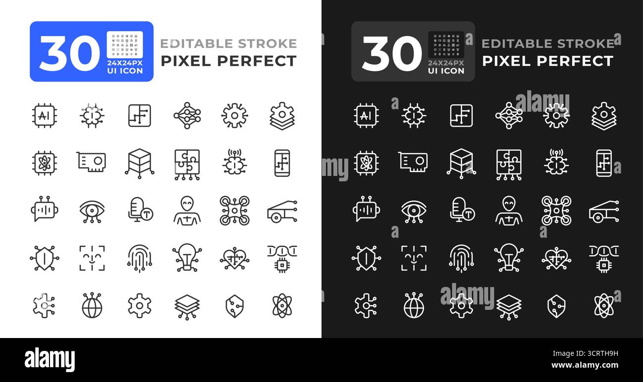 Modern technology line ui icons set for light and dark mode Stock Vector