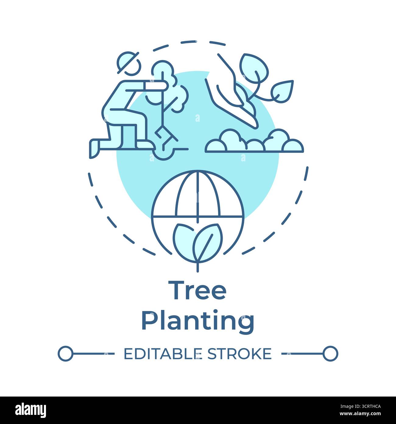 Tree planting soft blue concept icon Stock Vector