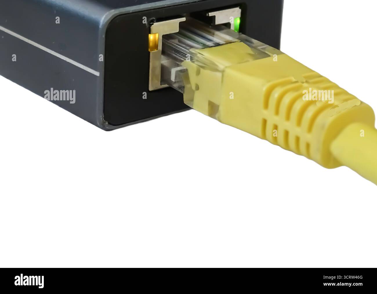 Internet cable connected to a multi-functional USB-C Hub station, Ethernet Stock Photo