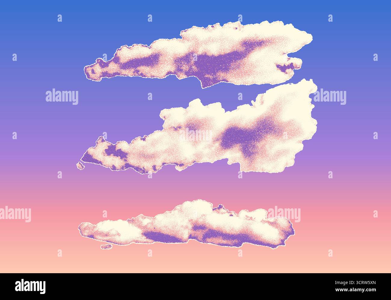 Vibrant artistic dotwork cloud with soft pastel colors and stippled texture. Set of clouds Stock Vector