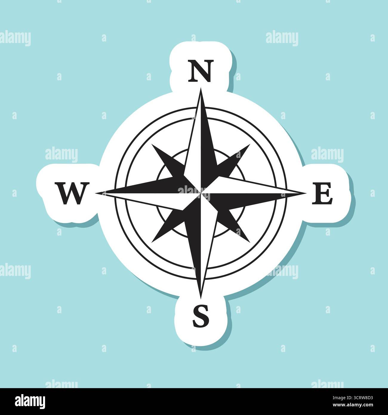 Compass sticker icon in flat style. Navigation equipment vector ...