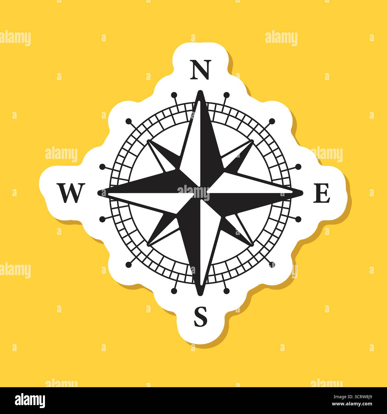 Compass sticker icon in flat style. Navigation equipment vector ...
