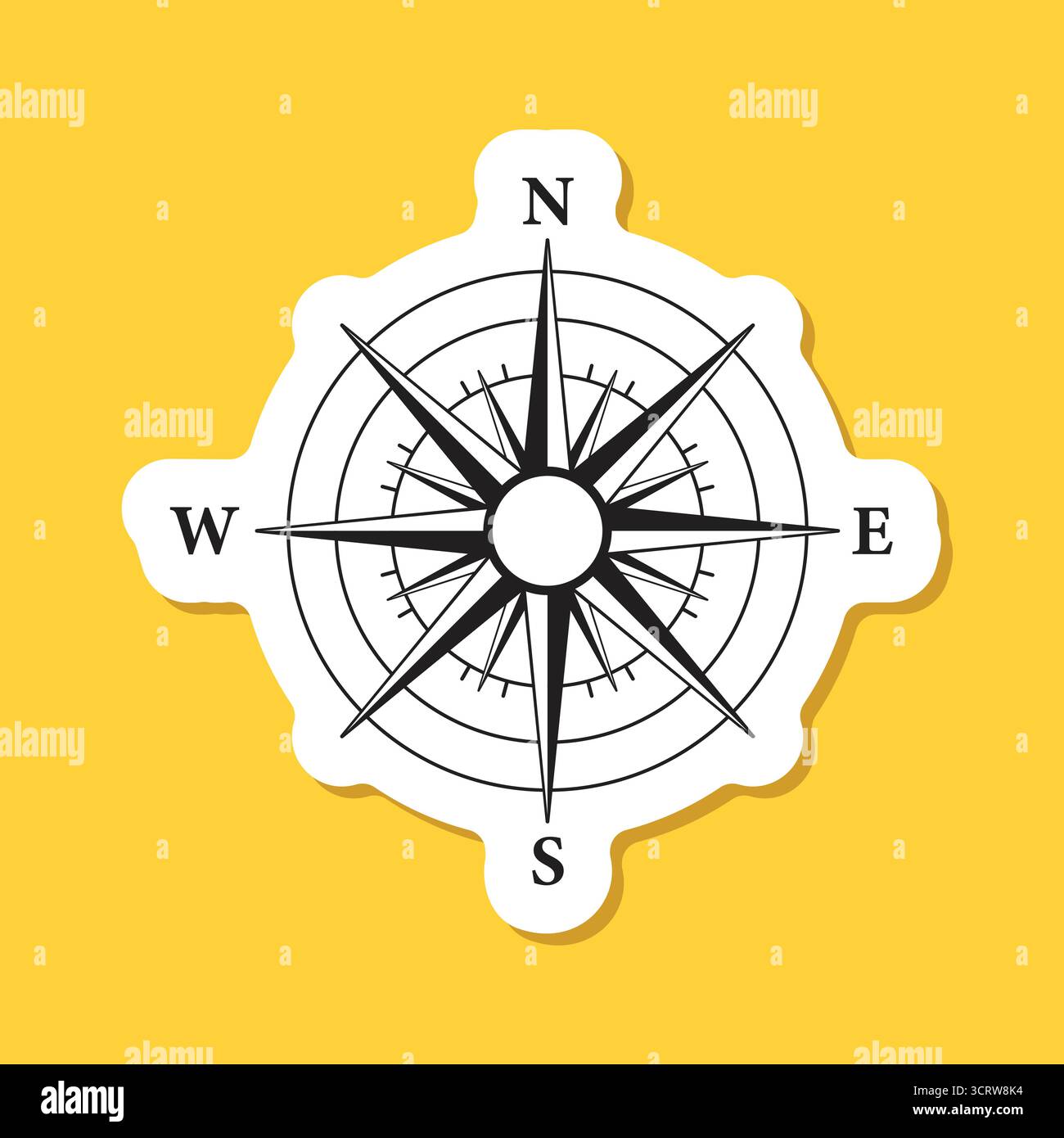 Compass sticker icon in flat style. Navigation equipment vector ...
