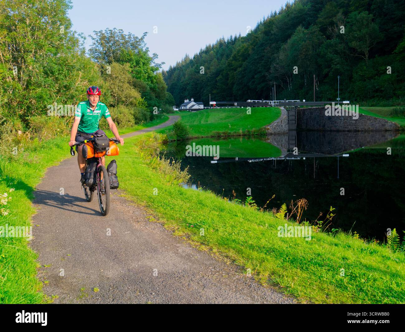 Bikepacking on Caledonian Way next to Crinan canal, Argyll, Scotland Stock Photo