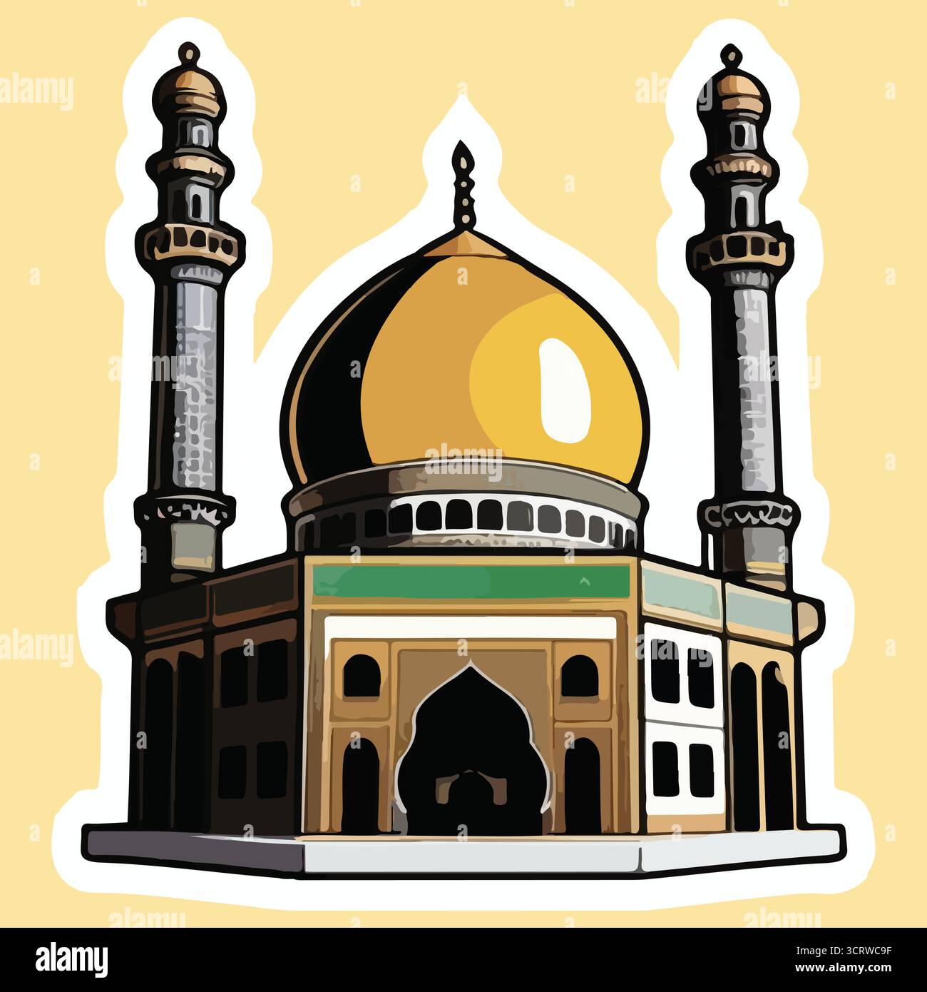 Mosque Vector Illustration stickers with Golden Dome, Arabic ...