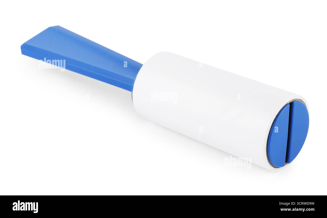 One sticky lint roller isolated on white Stock Photo