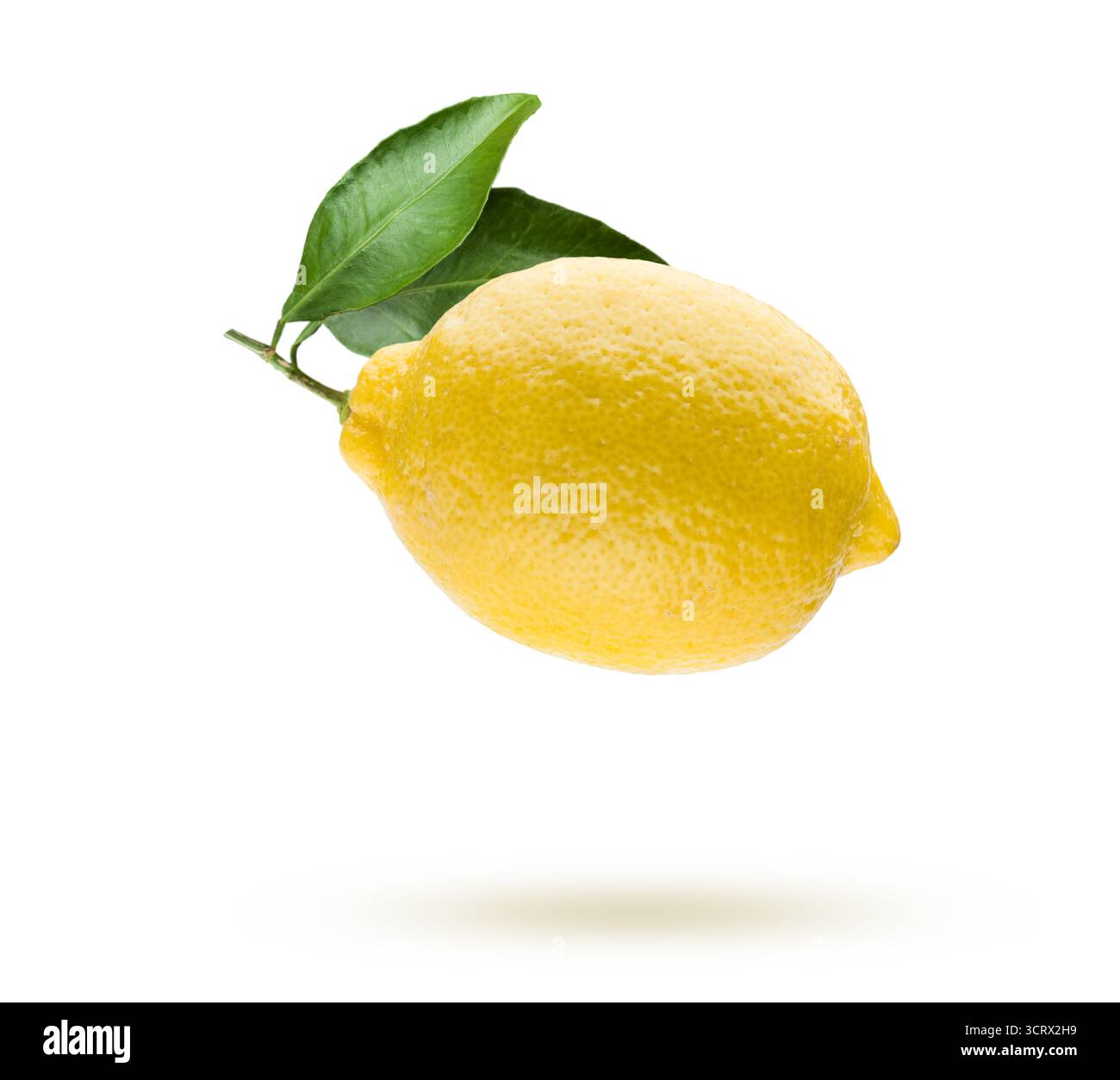 Lemon with leaves, isolated on white background. Stock Photo