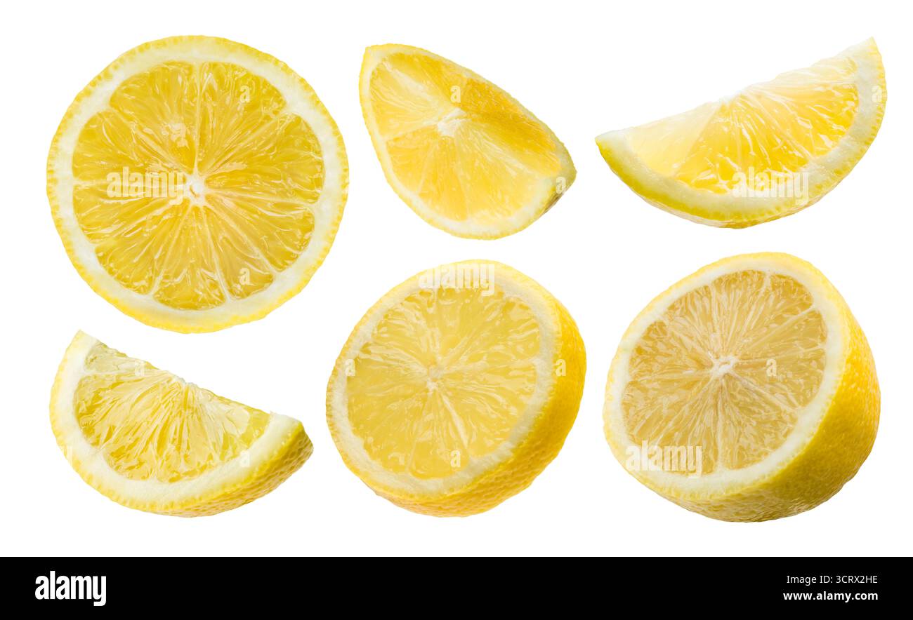 Lemon slices collection isolated on white background. Stock Photo