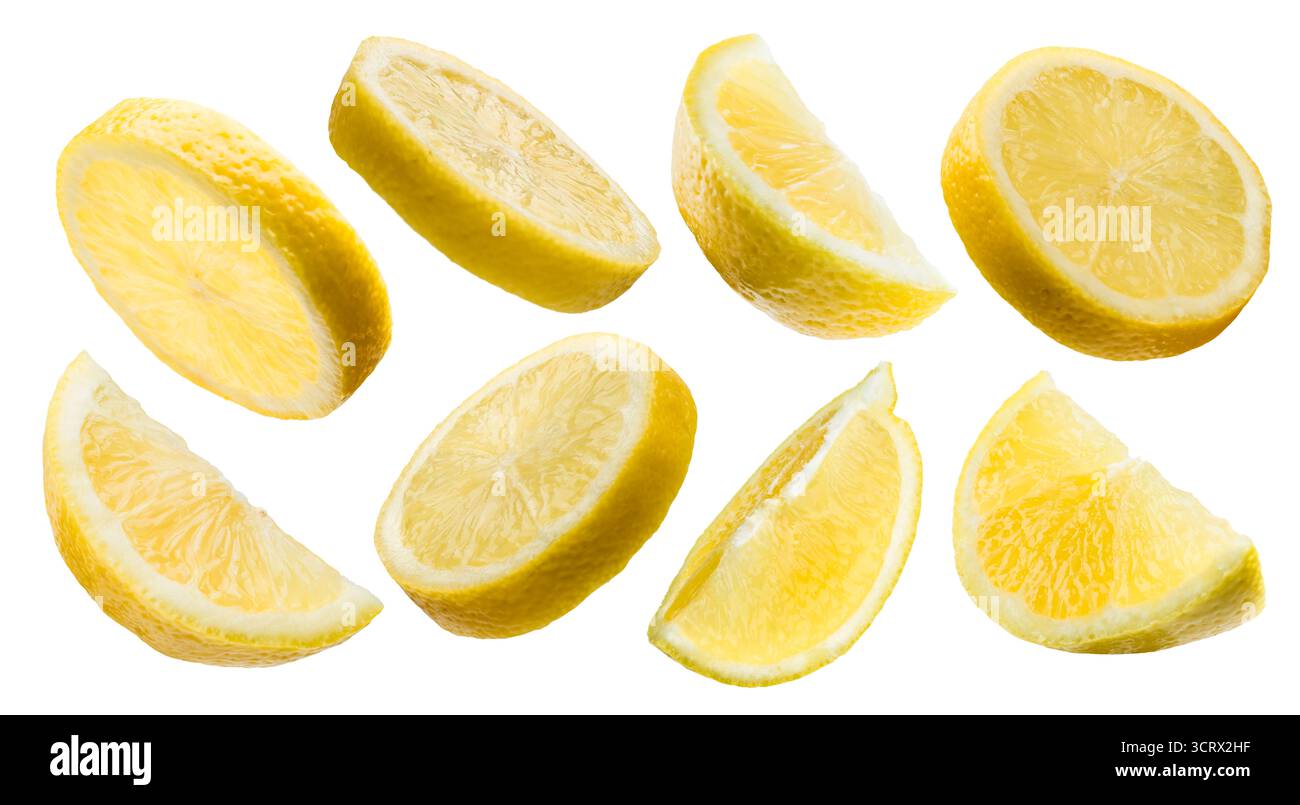 Lemon slices collection isolated on white background. Stock Photo