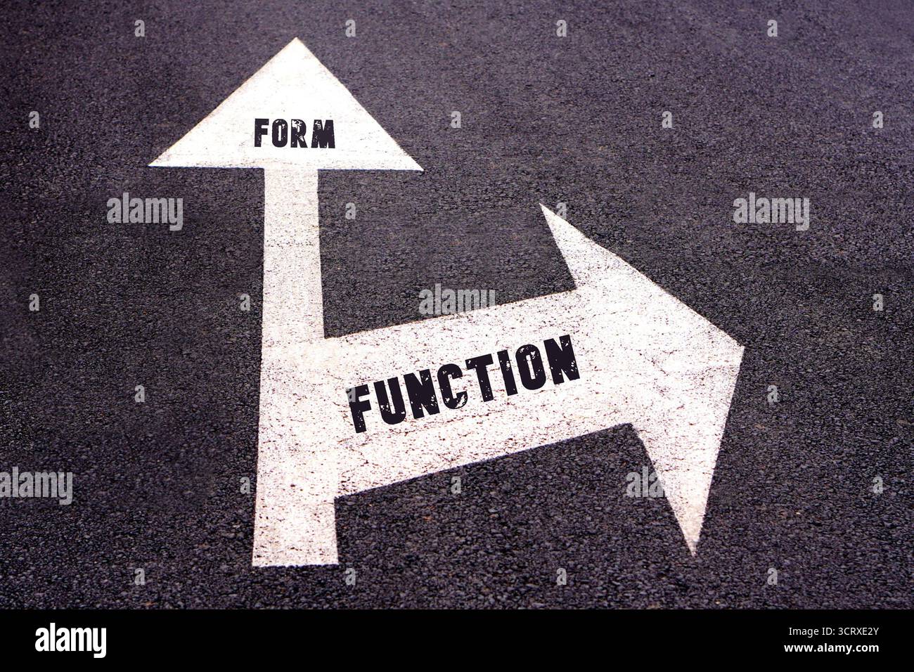 form and function concepts. words written on two arrows indicating ...