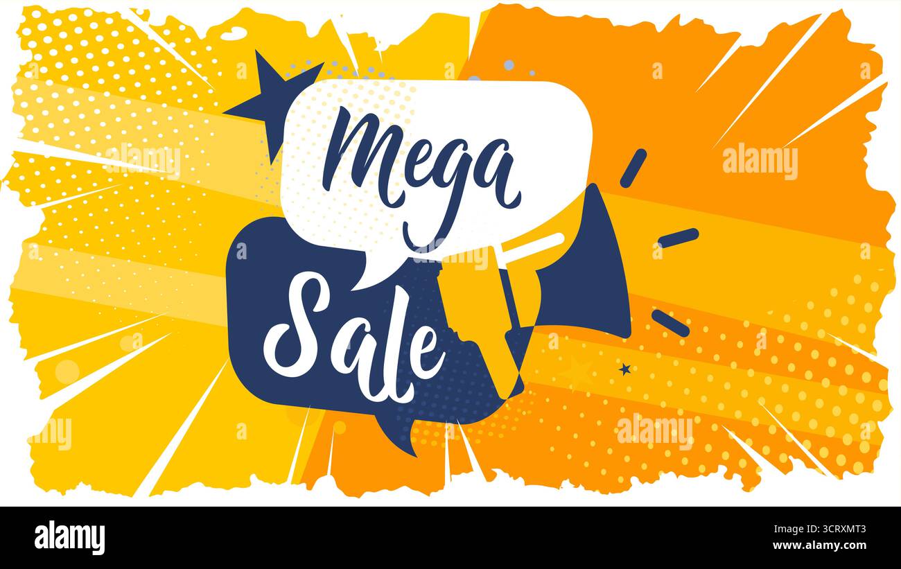 Mega sale comic pop-art banner with megaphone Stock Vector