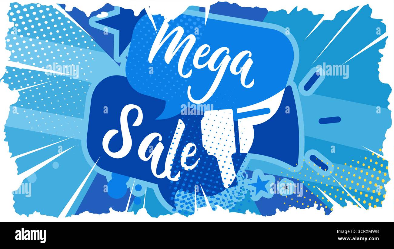 Mega sale comic pop-art banner with megaphone Stock Vector