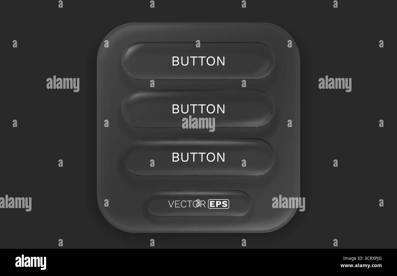 Dark Neumorphic UI Panel with Four Black Buttons. Vector Stock Vector