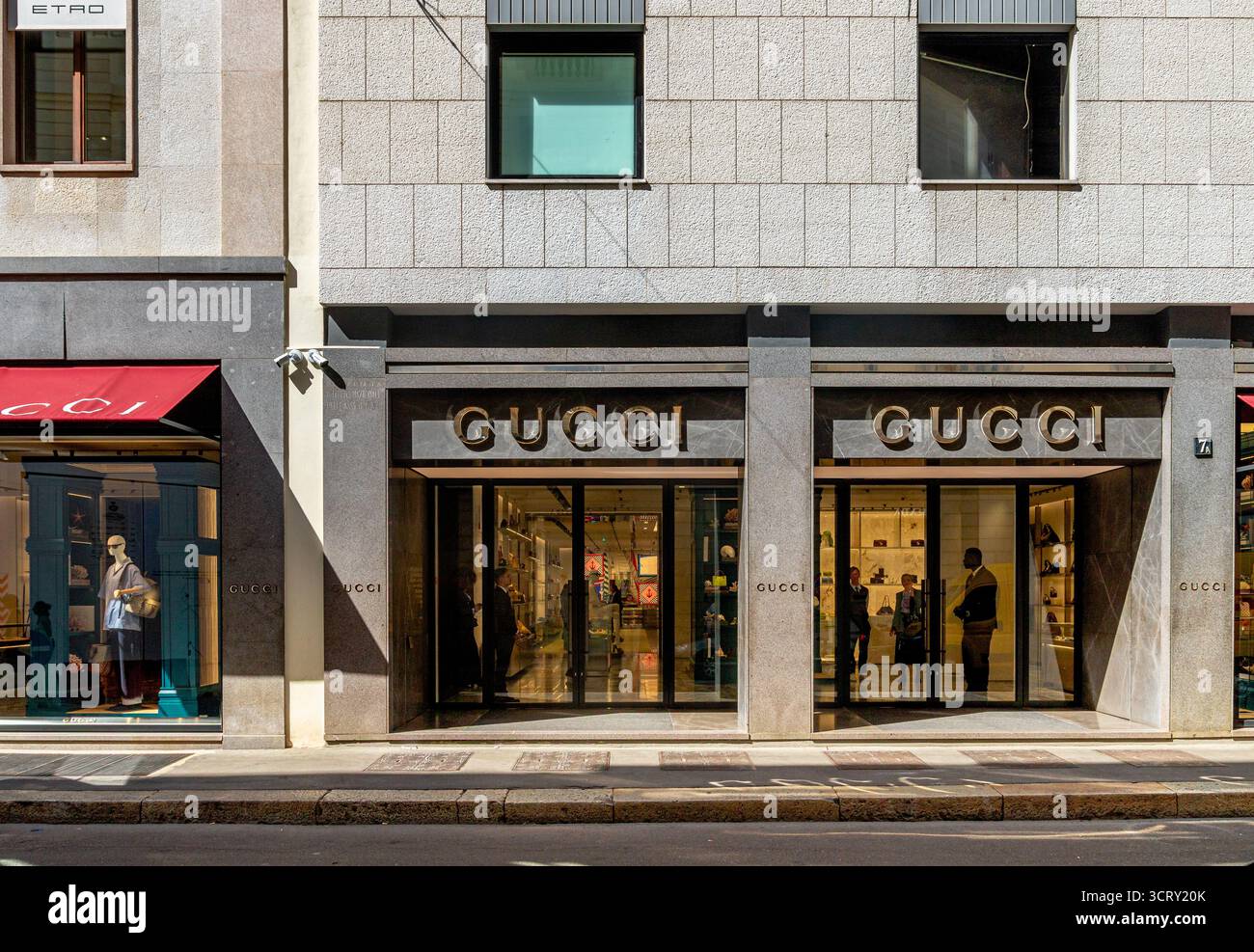 The Gucci store on Via Monte Napoleone, in the fashion district and upscale shopping area of Milan,Italy Stock Photo