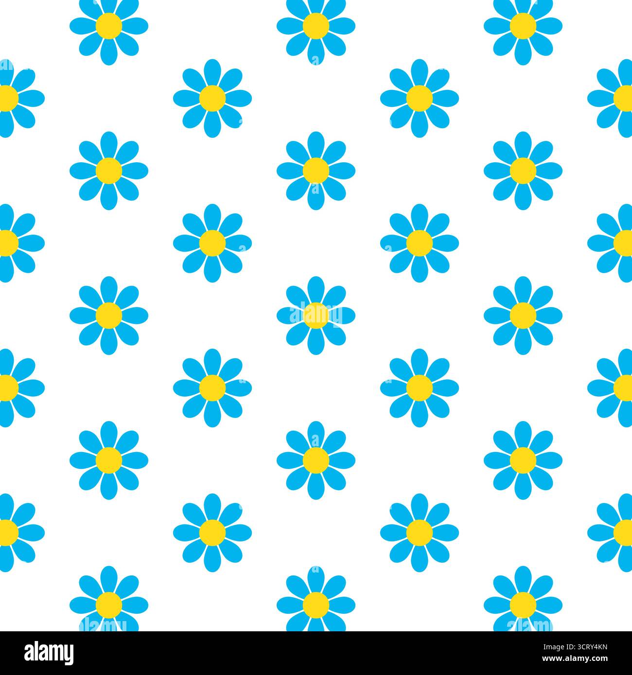 Blue daisy chamomile flower repeat pattern on white background, vector illustration Stock Vector