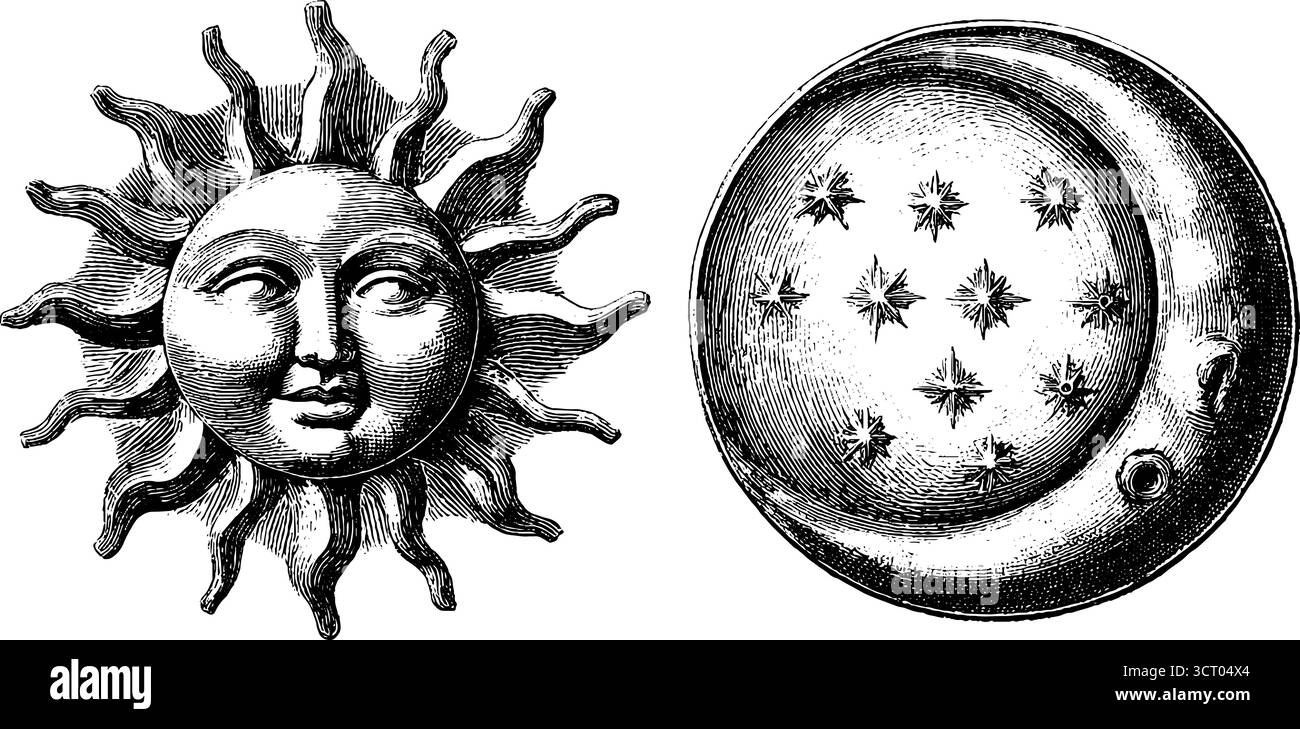 Vintage astrology sun and moon engraved illustration set for celestial  design Stock Vector Image \u0026 Art - Alamy, image size:1300x729