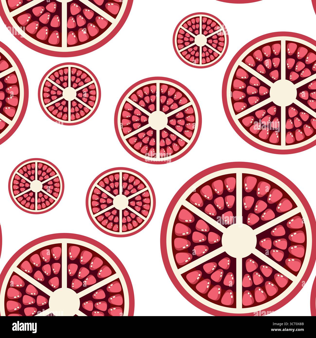 Pomegranate slices seamless tropical pattern vector illustration Stock Vector