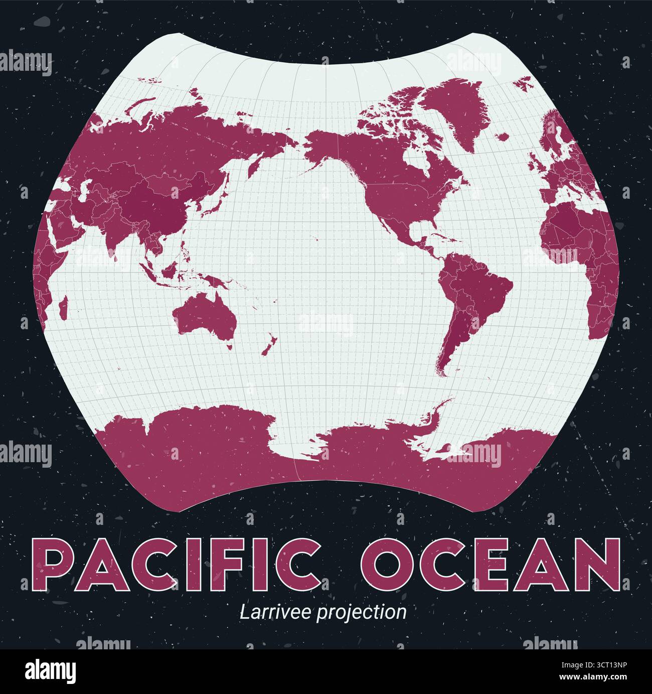Pacific Ocean. World map. Larrivee projection centered to Pacific Ocean ...