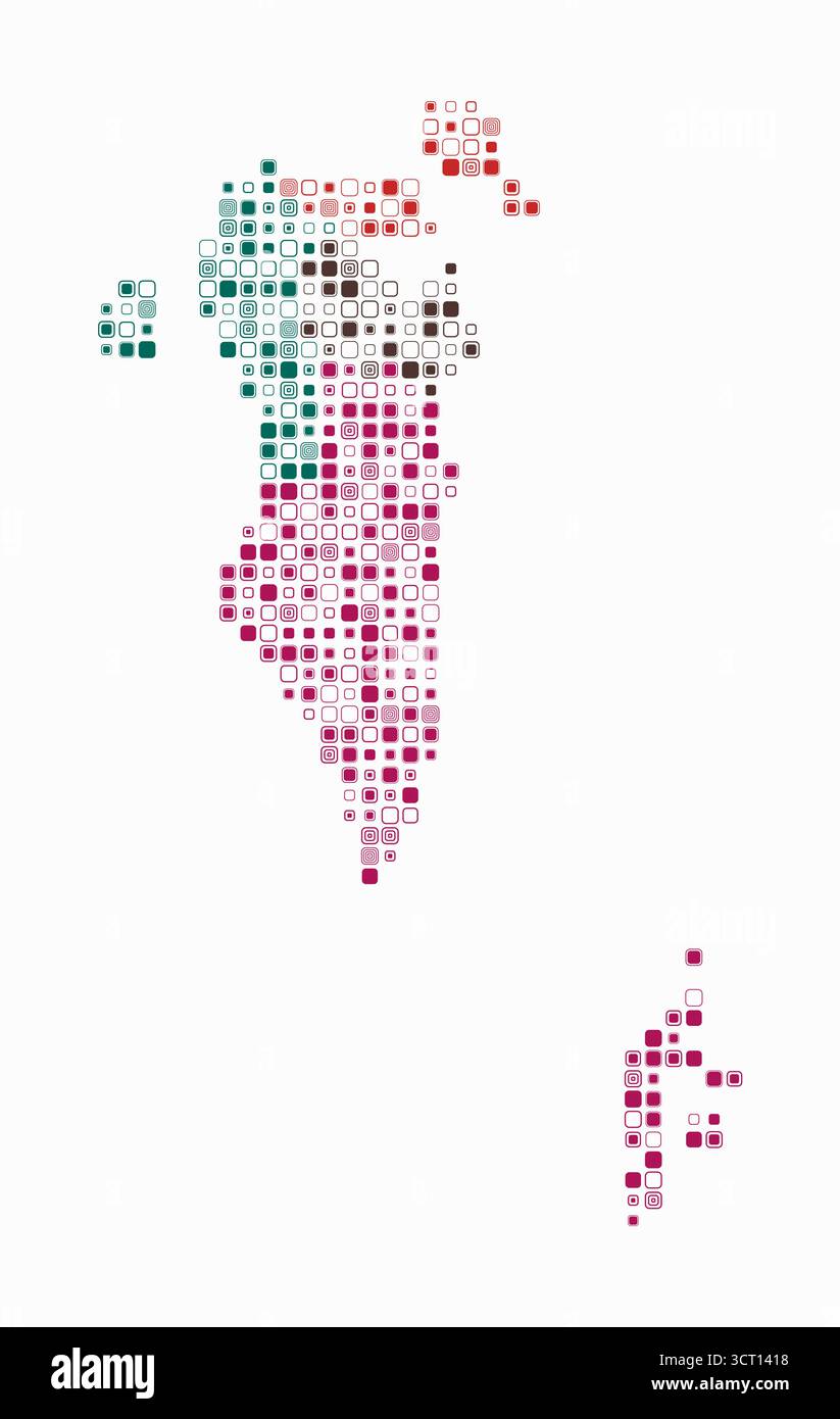Bahrain, shape of the country built of colored cells. Digital style map ...