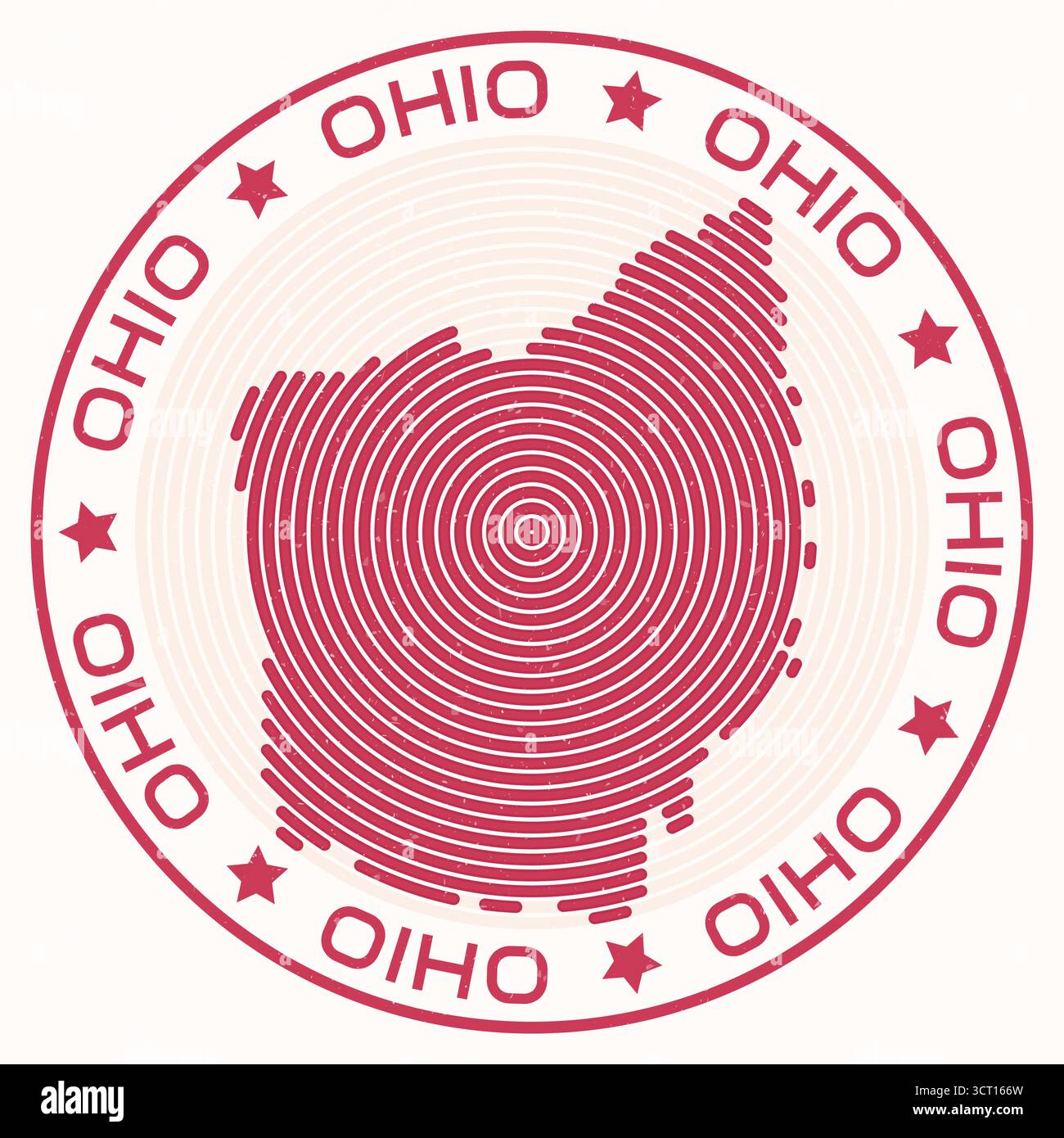 Ohip Vector Ohio map with a round title. State shape rings. Ohio text around the ...