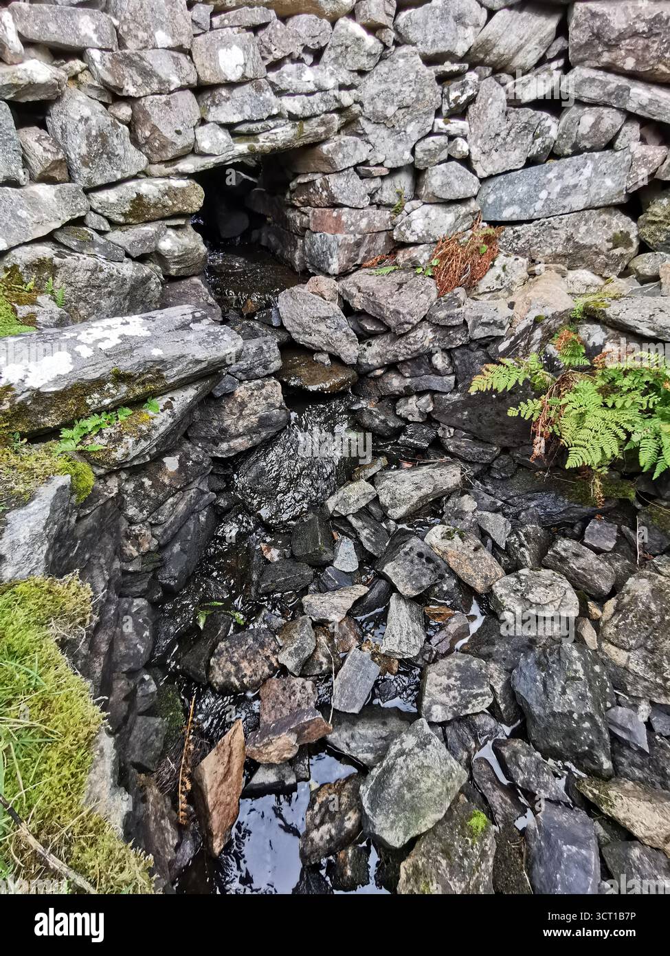 Alltanabradhan Mill, a Clearances-era ruin in the Scottish Highlands near Achmelvich on the NC500. Stone walls and old millstones still lie scattered. - Smartphone Captured Stock Image