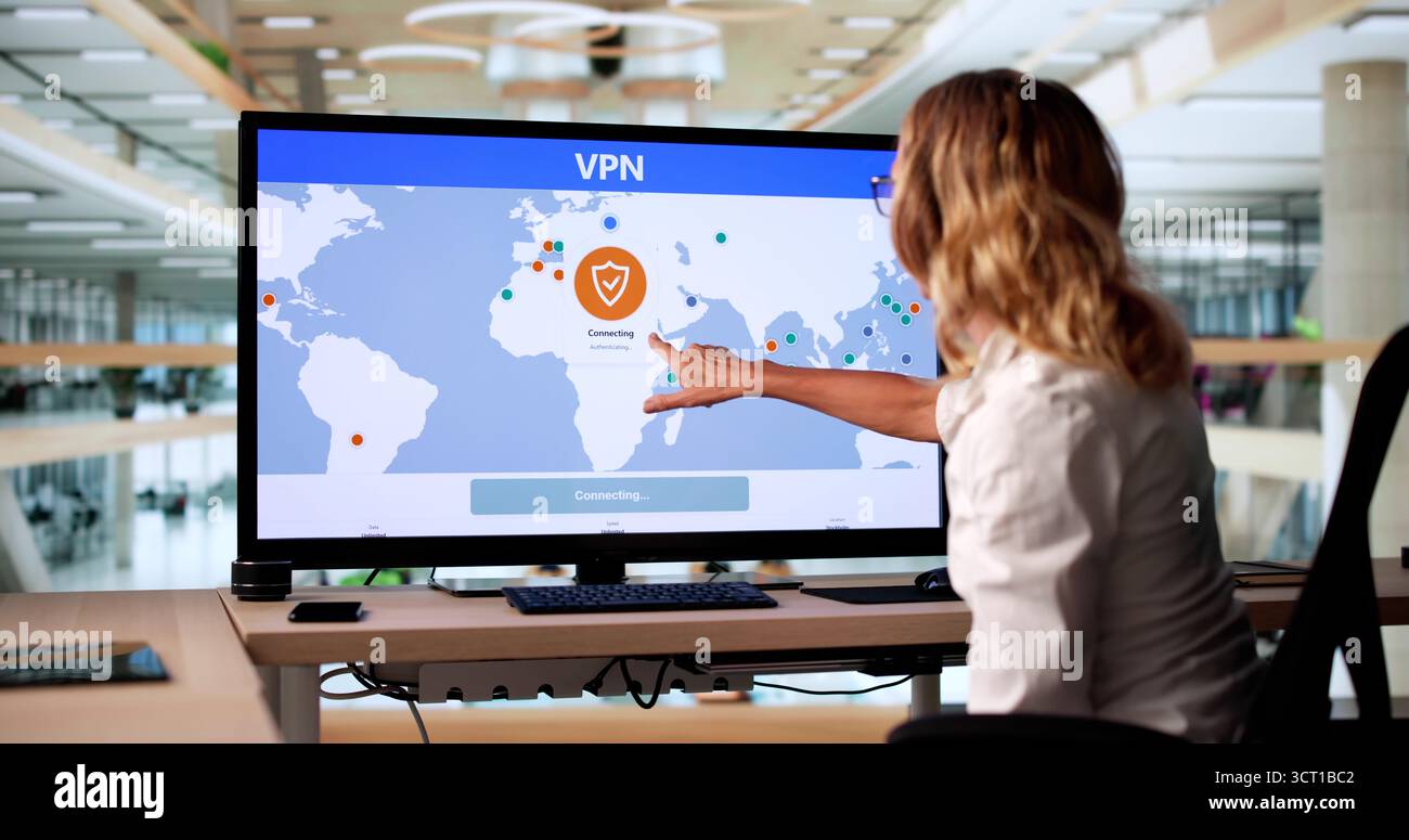 Secure VPN Access Map. Cyber Security For Privacy On Computer Stock Photo