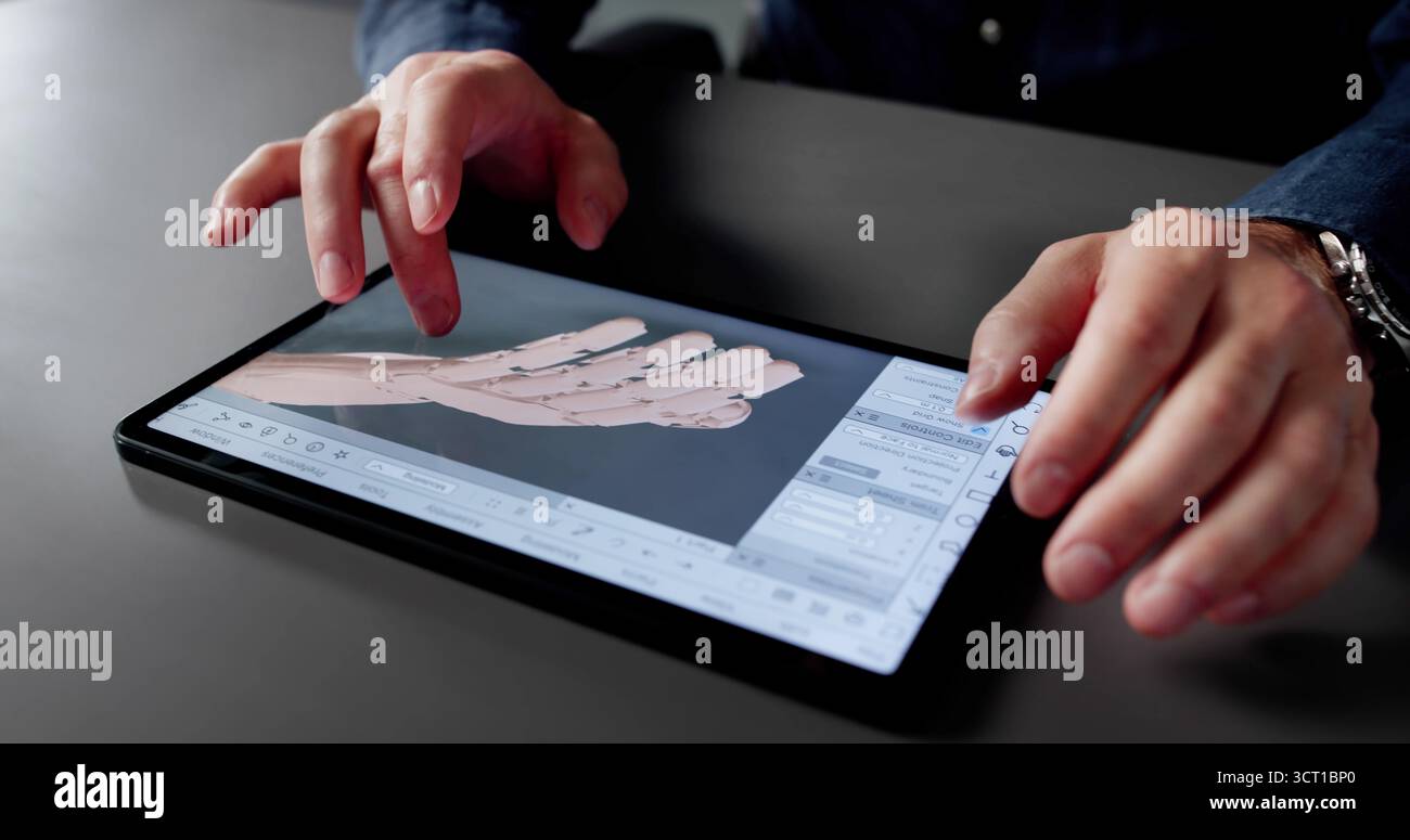 Innovative Biomedical Engineer Designs Prosthetic Arm Using Digital 3D Cad Stock Photo