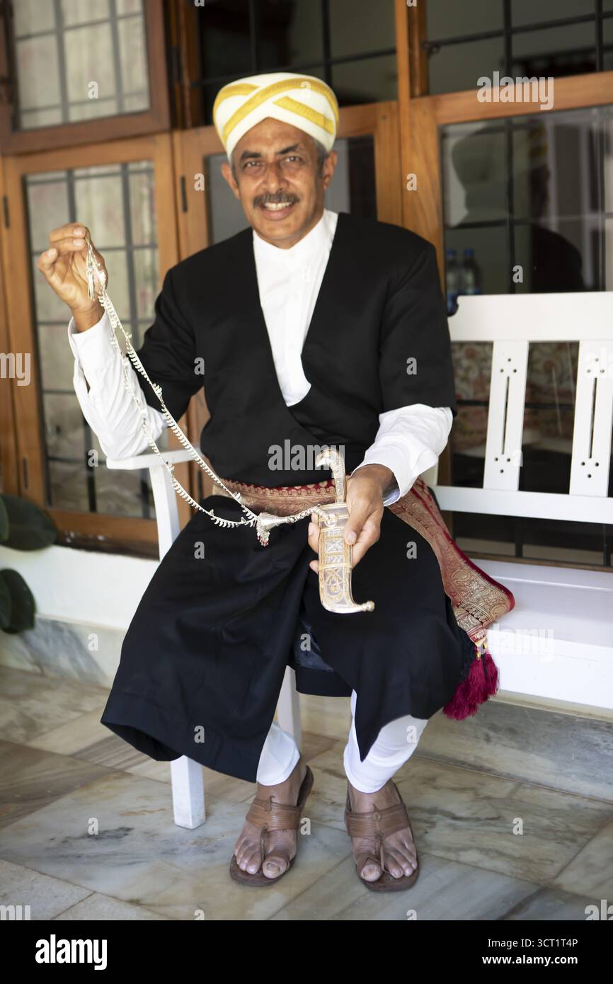 Indian man, 63 years old, from the Kodava clan in traditional dress ...