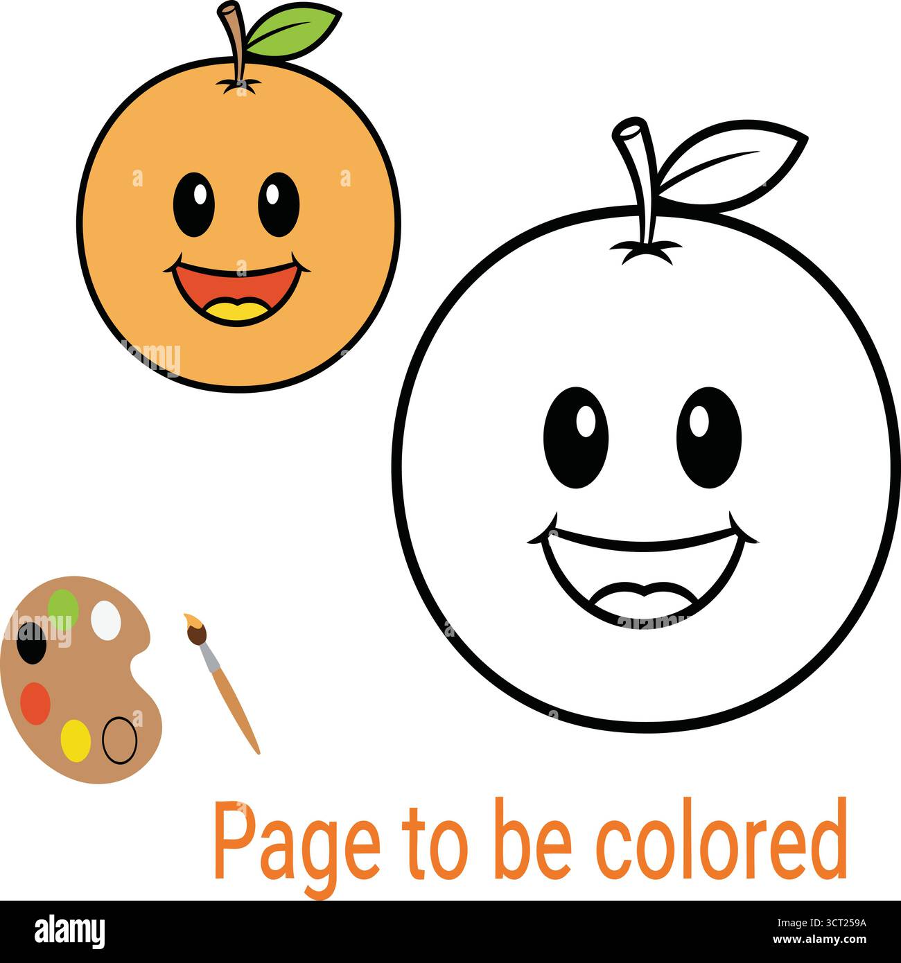 This delightful coloring page features a happy orange with a big smile ...