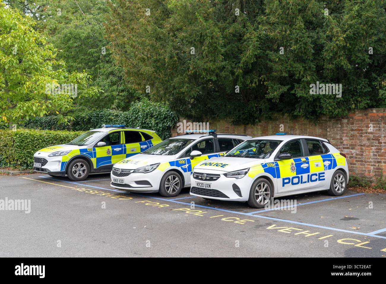 UK Police patrol vehicles parked Stock Photo