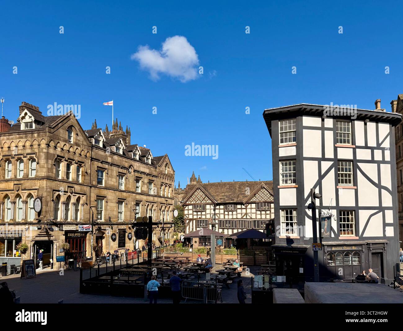 Sinclair Oyster bar and Old Wellington pub in Exchange Square, Manchester City centre - Smartphone Captured Stock Image