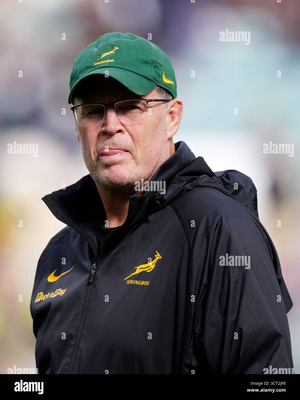 South Africa head coach Rassie Erasmus on the pitch ahead of the Rugby ...