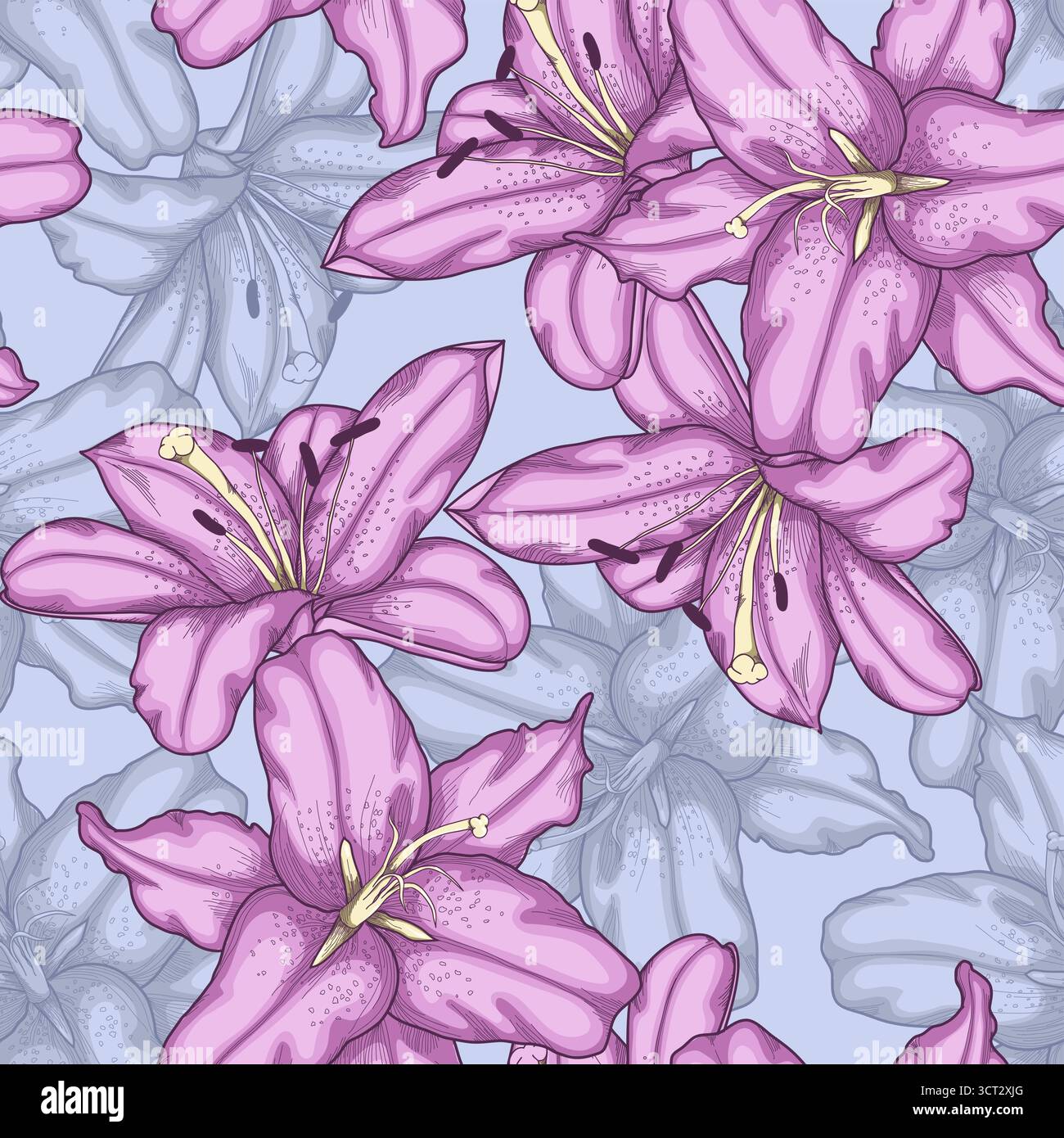 seamless background with violet lilies Stock Vector