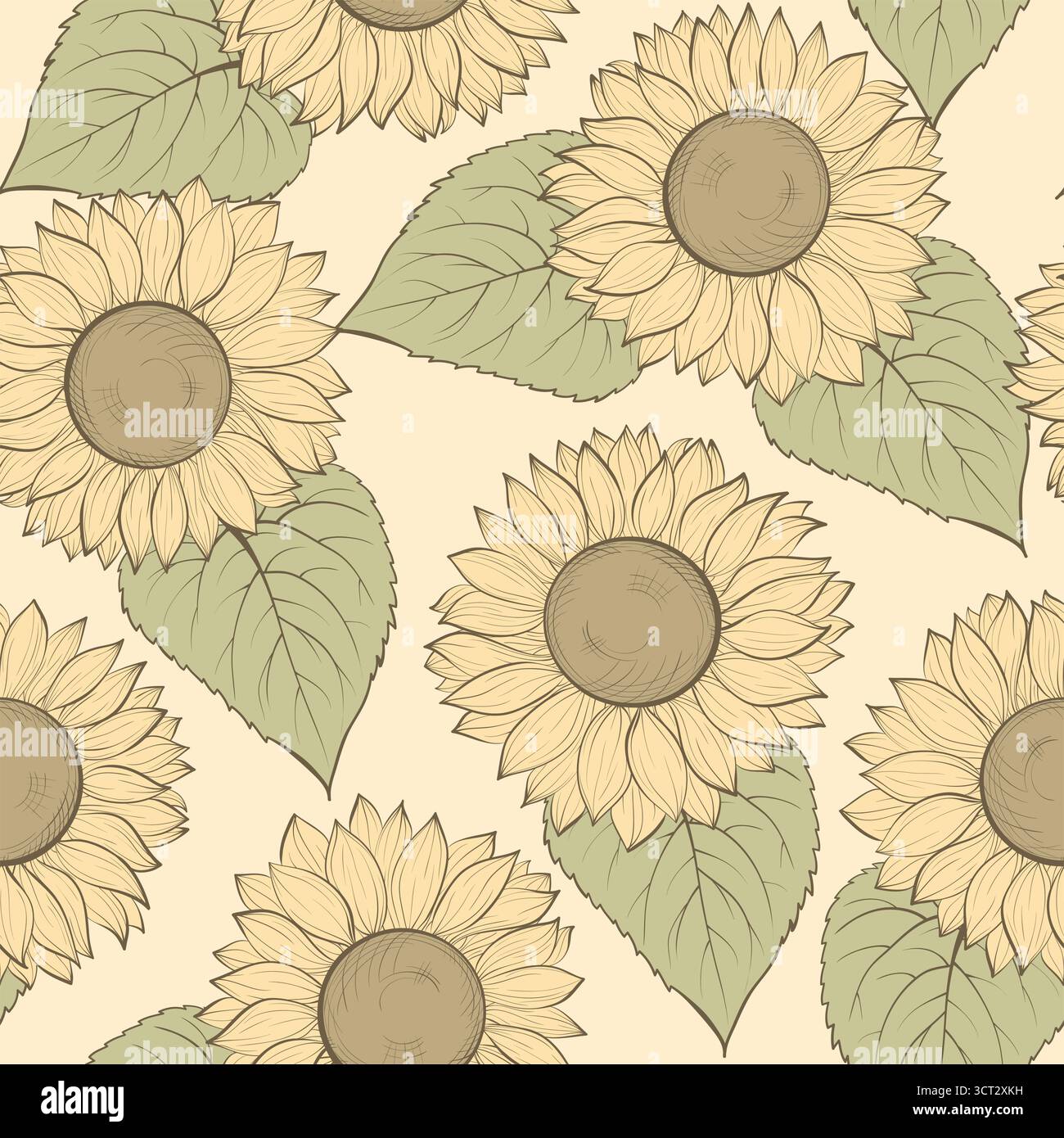 beautiful seamless background with sunflowers Stock Vector